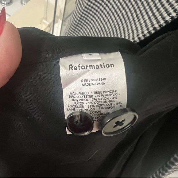 Reformation York Coat Black Grey Herringbone Size S - Picture 7 of 8